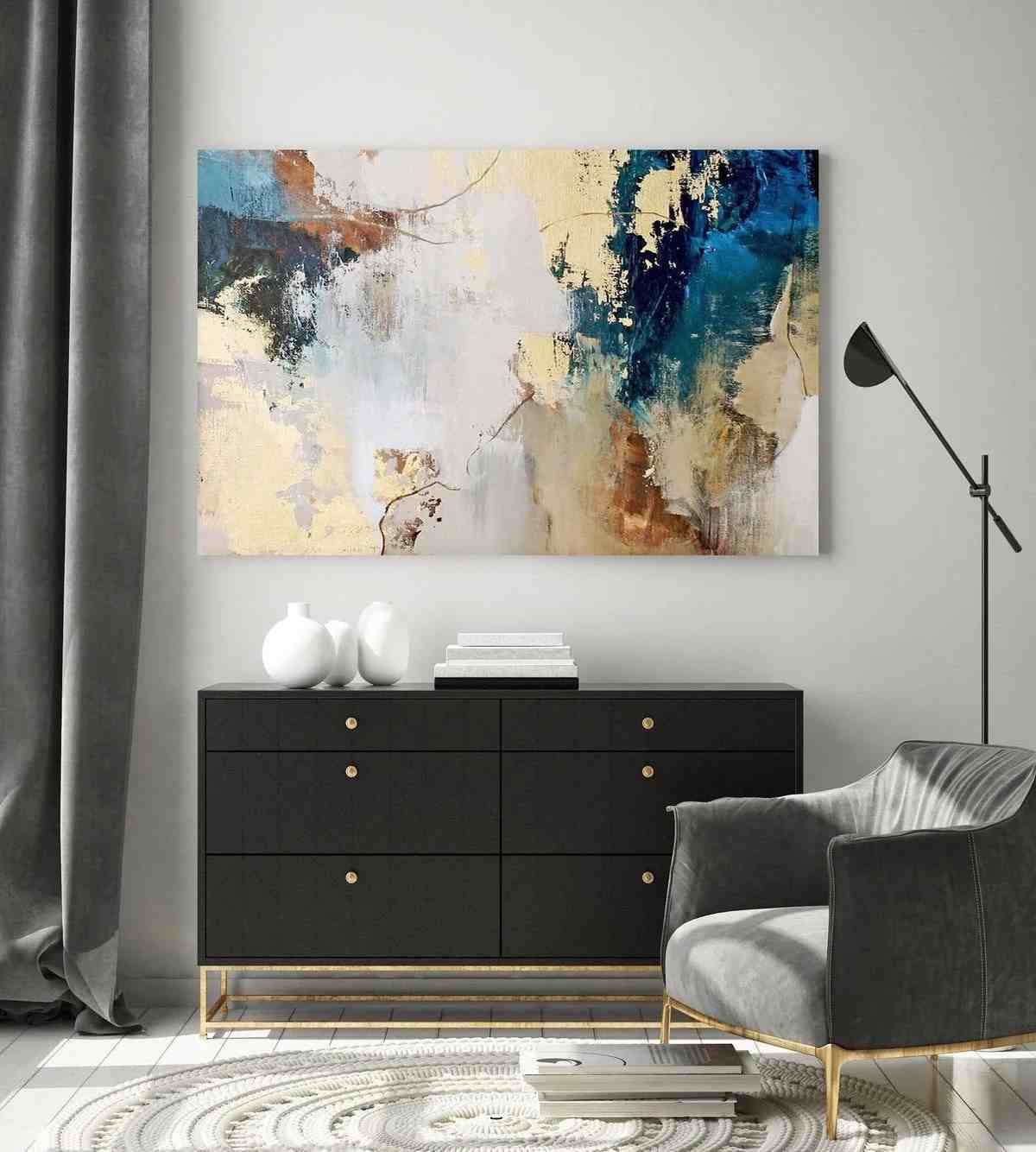 Brown Leaf Contemporary - handmade textured painting for entryway